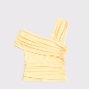 Abercrombie Yellow One-Shoulder Asymmetrical Draped Women's Top
